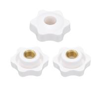 sourcing map 3 pomos de estrella M10 con rosca hembra de 38 mm, cabeza de plástico de 6 puntos, inserto de latón, agujero pasante, perilla roscada atornillada, asas de sujeción a mano, color blanco