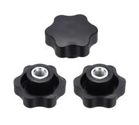 sourcing map 3 pomos de estrella M10 con rosca hembra de 48 mm, cabeza de plástico de 6 puntos, inserto de hierro, agujero no pasante, perilla roscada atornillada, asas de sujeción a mano, color negro
