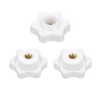 sourcing map 3 pomos de estrella M4 con rosca hembra de 25 mm, cabeza de plástico de 6 puntos, inserto de latón, agujero pasante, perilla roscada atornillada, asas de sujeción a mano, color blanco