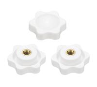 sourcing map 3 pomos de estrella M4 con rosca hembra de 25 mm, cabeza de plástico de 6 puntos, inserto de latón, agujero no pasante, perilla roscada atornillada, asas de sujeción a mano, color blanco