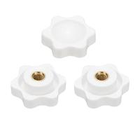 sourcing map 3 pomos de estrella M5 con rosca hembra de 25 mm, cabeza de plástico de 6 puntos, inserto de latón, agujero no pasante, perilla roscada atornillada, asas de sujeción a mano, color blanco