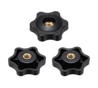 sourcing map 3 pomos de estrella M5 con rosca hembra de 32 mm, cabeza de plástico de 6 puntos, inserto de latón, agujero pasante, perilla roscada atornillada, asas de sujeción a mano, color negro