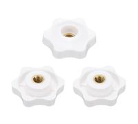 sourcing map 3 pomos de estrella M5 con rosca hembra de 32 mm, cabeza de plástico de 6 puntos, inserto de latón, agujero pasante, perilla roscada atornillada, asas de sujeción a mano, color blanco