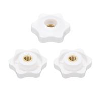 sourcing map 3 pomos de estrella M6 con rosca hembra de 32 mm, cabeza de plástico de 6 puntos, inserto de latón, agujero pasante, perilla roscada atornillada, asas de sujeción a mano, color blanco