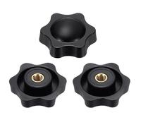 sourcing map 3 pomos de estrella M6 con rosca hembra de 38 mm, cabeza de plástico de 6 puntos, inserto de latón, agujero no pasante, perilla roscada atornillada, asas de sujeción a mano, color negro