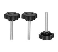 sourcing map 3 pomos de estrella M6 x 40 mm, rosca métrica macho de acero al carbono, tornillos de apriete a mano, pernos roscados para plantillas de carpintería, color negro