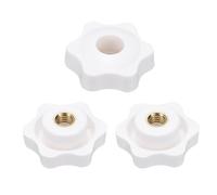 sourcing map 3 pomos de estrella M8 con rosca hembra de 38 mm, cabeza de plástico de 6 puntos, inserto de latón, agujero pasante, perilla roscada atornillada, asas de sujeción a mano, color blanco