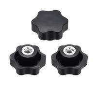 sourcing map 3 pomos de estrella M8 con rosca hembra de 48 mm, cabeza de plástico de 6 puntos, inserto de hierro, agujero no pasante, perilla roscada atornillada, asas de sujeción a mano, color negro
