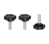 sourcing map 3 pomos de estrella M8 x 25 mm, rosca métrica macho de acero al carbono, tornillos de apriete a mano, pernos roscados para plantillas de carpintería, color negro