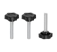 sourcing map 3 pomos de estrella M8 x 40 mm, rosca métrica macho de acero al carbono, tornillos de apriete a mano, pernos roscados para plantillas de carpintería, color negro