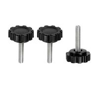 sourcing map 3 pomos moleteados de sujeción M5 x 20 mm, rosca métrica macho de acero al carbono, tornillos de apriete a mano, pernos roscados para plantillas de carpintería, color negro