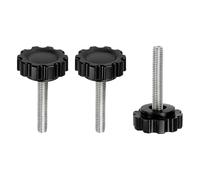 sourcing map 3 pomos moleteados de sujeción M5 x 25 mm, rosca métrica macho de acero al carbono, tornillos de apriete a mano, pernos roscados para plantillas de carpintería, color negro