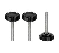 sourcing map 3 pomos moleteados de sujeción M5 x 30 mm, rosca métrica macho de acero al carbono, tornillos de apriete a mano, pernos roscados para plantillas de carpintería, color negro