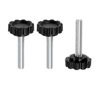 sourcing map 3 pomos moleteados de sujeción M6 x 30 mm, rosca métrica macho de acero al carbono, tornillos de apriete a mano, pernos roscados para plantillas de carpintería, color negro