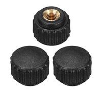 sourcing map 3 pomos moleteados M5 con rosca hembra de 16 mm, cabeza de plástico, agujero no pasante, asas de sujeción de latón, mango mate roscado, tornillos de pulgar
