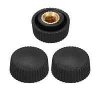 sourcing map 3 pomos rectos moleteados M5 rosca hembra de 16 mm de cabeza de plástico sin agujero pasante, asas de sujeción atornilladas de latón, mango mate roscado, tornillo de pulgar