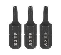 sourcing map 3 puntas de destornillador Torx T9 de 1/4 de pulgada de vástago hexagonal de 25 mm de longitud, estrella de acero S2 de 6 puntos de cabeza hexagonal con agujero para destornillador