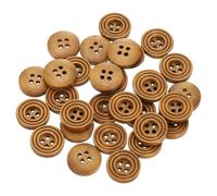 sourcing map 30 botones de costura de 24 L, 15 mm, redondos, planos, de madera, 4 agujeros, botones de repuesto para coser ropa, manualidades hechas a mano, color marrón claro
