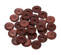 sourcing map 30 botones de costura de 40 L de 23 mm, redondos, planos, de madera, 4 agujeros, botones de repuesto para coser ropa, manualidades hechas a mano, color marrón oscuro