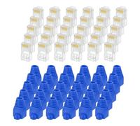 sourcing map 30 conectores de paso Cat6 RJ45, conectores RJ45 8P8C chapados en oro con 30 botas azules de alivio de tensión para cable Ethernet UTP sólido o trenzado
