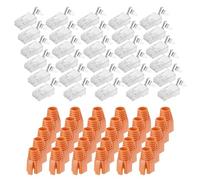 sourcing map 30 conectores de paso CAT7 RJ45, conectores RJ45 STP/FTP 8P8C chapados en oro con 30 botas de alivio de tensión naranja y cable transversal para cable Ethernet de 23 AWG