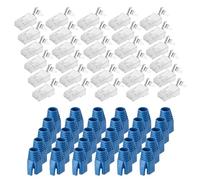 sourcing map 30 conectores de paso CAT8 RJ45, conectores RJ45 STP/FTP 8P8C chapados en oro con 30 botas azules de alivio de tensión y cable transversal para cable Ethernet de 23 AWG