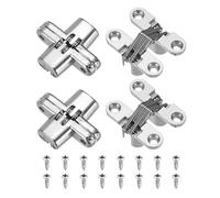 sourcing map 4 bisagras ocultas para puerta de armario, 1.65 x 0.47 pulgadas, bisagra oculta cruzada de 180 grados para puerta invisible de caja de madera, color plateado