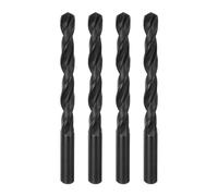 sourcing map 4 brocas Jobber de 12,5 mm con revestimiento de nitruro de acero de alta velocidad (HSS) 4341 para acero inoxidable, cobre, aleación de aluminio, metal, madera, plástico, color negro