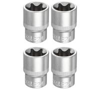 sourcing map 4 llaves de vaso E-Torx de 1/2 pulgada E24 Star métricas de 1.5 pulgadas de longitud Torx externa, manga superficial Torx de 35 K, aleación de acero cromado, funda estriada de 6 puntos