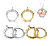 sourcing map 4 medallones de recuerdo vivo, colgantes flotantes redondos de 23 mm, acero inoxidable, cristal transparente, para mujer, collar, manualidades, decoración, plata/dorado