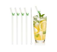 sourcing map 4 pajitas de vidrio reutilizables, 20 cm, diseño de mariposa, resistentes a los golpes, transparentes, lindas pajitas para whisky, café, jugo, refrescos, té, verde