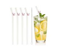 sourcing map 4 pajitas de vidrio reutilizables, 20 cm, diseño de mariposa, resistentes a los golpes, transparentes, lindas pajitas para whisky, café, jugo, refrescos, té, color gris