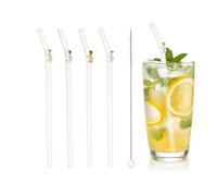 sourcing map 4 pajitas de vidrio reutilizables, de 20 cm, resistentes a los golpes, transparentes, lindas pajitas para whisky, café, jugo, refrescos, té, rosa/verde/morado/naranja