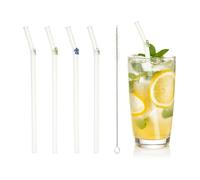 sourcing map 4 pajitas de vidrio reutilizables, de 7.87 pulgadas, resistentes a los golpes, transparentes, lindas pajitas para whisky, café, jugo, refrescos, té, azul/verde/rosa/morado