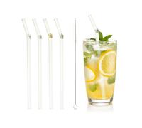 sourcing map 4 pajitas de vidrio reutilizables, de 7.87 pulgadas, resistentes a los golpes, transparentes, lindas pajitas para whisky, café, jugo, refrescos, té, rosa/gris/blanco/amarillo