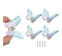 sourcing map 4 pomos de cristal, 3,8 x 3,8 cm, diseño de mariposa, decoración de puerta de armario, muebles, color morado