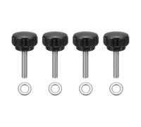 sourcing map 4 pomos de sujeción moleteados, M6 x 30 mm, tornillos métricos de acero inoxidable 304 de rosca macho de 25 mm de ancho, pernos de mango moleteado con arandelas para reemplazo de base de