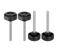 sourcing map 4 pomos de sujeción moleteados M8 x 60 mm, rosca métrica macho de 38 mm, cabeza redonda de plástico, acero al carbono, perilla roscada, mango de tornillo de mano, color negro