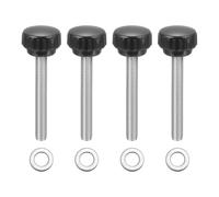 sourcing map 4 pomos de sujeción moleteados, M8 x 60 mm, tornillos métricos de acero inoxidable 304, rosca macho de 25 mm de ancho, pernos de mango moleteado con arandelas para reemplazo de base de