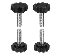 sourcing map 4 pomos moleteados M6 x 20 mm (paso de 1 mm), rosca macho métrica de acero al carbono, tornillos de sujeción de apriete a mano, pernos roscados para plantillas de carpintería, color negro