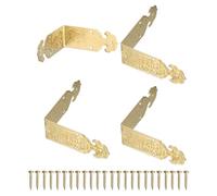 sourcing map 4 protectores de esquina decorativos de latón en relieve vintage en forma de L de 2 x 0.8 pulgadas con clavos de montaje, protector de borde de caja, retro, para gabinetes, muebles