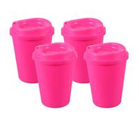 sourcing map 4 tazas de café reutilizables con tapas, tazas de café de viaje de 12 onzas a prueba de derrames, vasos de agua para bebidas calientes y frías, jugo de té, color rojo rosa