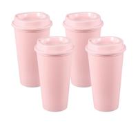 sourcing map 4 tazas de café reutilizables con tapas, tazas de café de viaje de 16 onzas a prueba de derrames, vasos de agua para bebidas calientes y frías, té de jugo, rosa