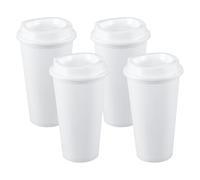 sourcing map 4 tazas de café reutilizables con tapas, tazas de café de viaje de 16 onzas a prueba de derrames, vasos de agua para bebidas calientes y frías, té de jugo, color blanco