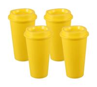 sourcing map 4 tazas de café reutilizables con tapas, tazas de café de viaje de 16 onzas a prueba de derrames, vasos de agua para bebidas calientes y frías, jugo de té, amarillo