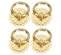 sourcing map 4 tiradores y pomos de latón de 1.18 pulgadas, tiradores de cajón de anillo vintage con tornillos en forma de flor para armario, tocador, armario, tono dorado