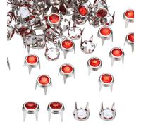sourcing map 40 tachuelas de diamantes de imitación redondas de 6 mm, con cabeza de clavo, remaches planos de garra de cristal, remaches decorativos para cinturones de ropa, color plateado y rojo