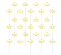 sourcing map 48 adornos de corona para cupcakes, púas con purpurina para cupcakes con puntos de pegamento, decoraciones de tartas para bodas, cumpleaños, fiestas temáticas, color dorado
