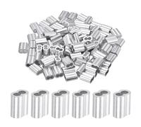 sourcing map 5/32 pulgadas 4mm aluminio crimpado bucle manga doble virola para cable cable cable extremo de línea, plata 100 piezas