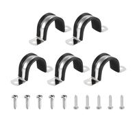 sourcing map 5 abrazaderas de cable de 32 mm, acero inoxidable 304 con revestimiento de goma, abrazaderas de cable aisladas, correa de tubo con tornillos autorroscantes para instalación de alambre de